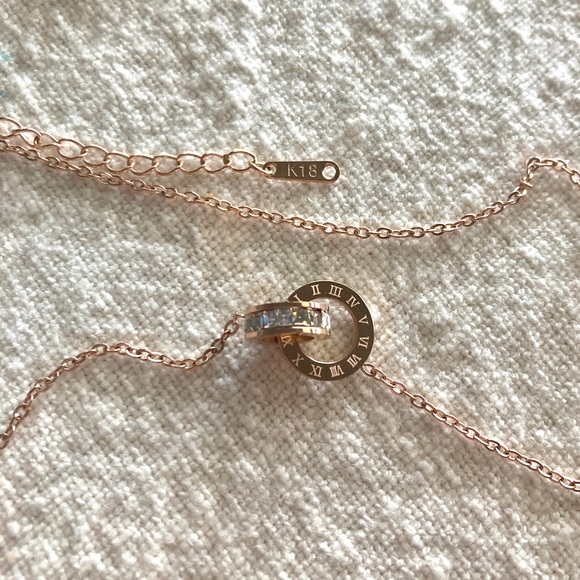 18K Gold Plated Roman Numeral Clock Circles Rose Gold Necklace - Picture 3 of 10